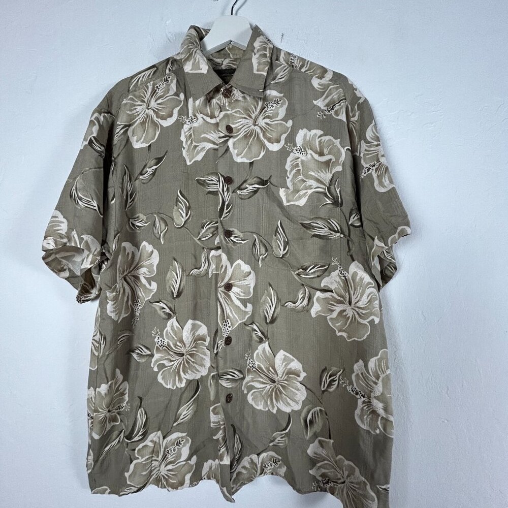 Hawaiian Reserve Collection Men's Hawaiian Shirt Silk Floral Green Size Medium